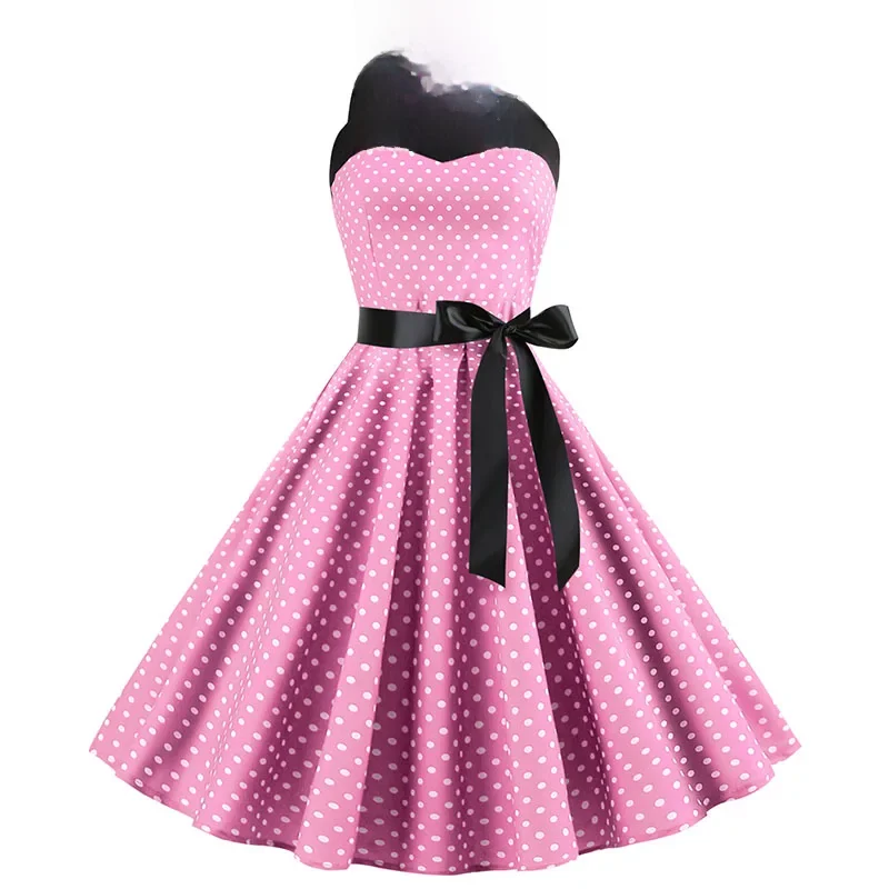 Seksowna retro biała sukienka w kropki Hepburn Vintage Halter Party Dress 50s 60s Pin Up Rockabilly Robe — zdjęcie 2