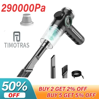 Aspirador de pó sem fio automóvel, limpador robô portátil, bomba de vácuo portátil, sem fio para carro, eletrodomésticos, 290000Pa, 5 em 1