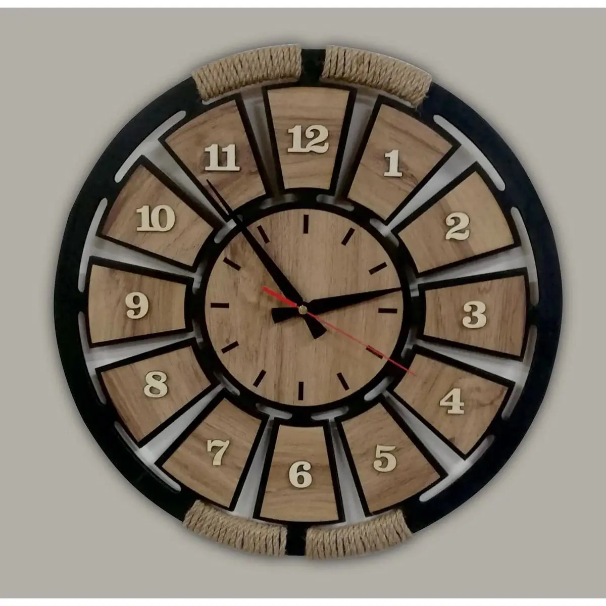 

Wooden Rope Decorative Wall Clock Large Modern Design for Home Office Living Room Art Silent Flowing Wall Clock and Decoration