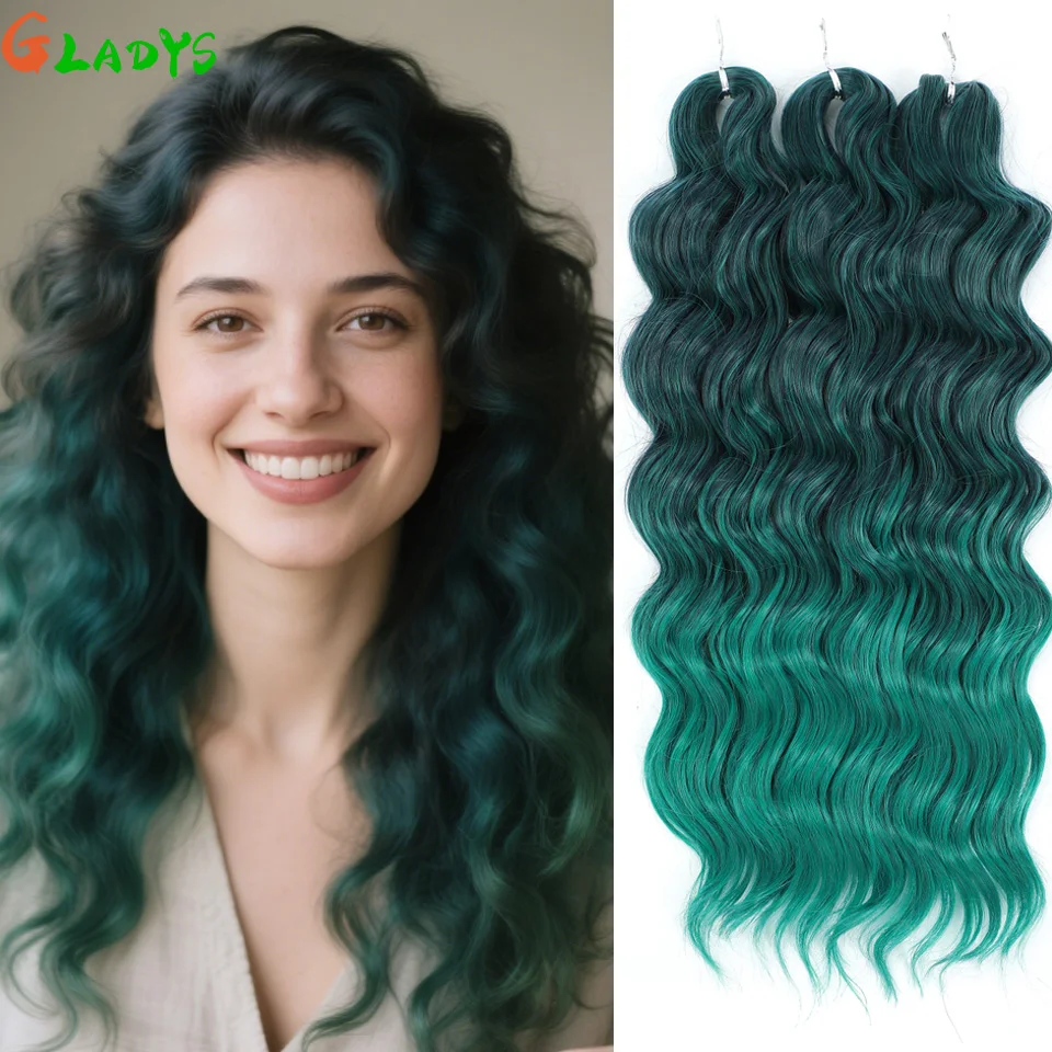 

Anna Synthetic Ombre Green Loose Wave Braiding Hair Extensions 24 Inch Water Wave High Temperature Fiber Crochet Hair Extensions