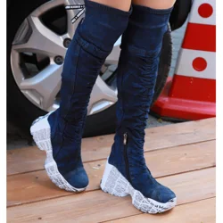 Jeans Boots Shoes / Handmade Women's Sports Boots / Women's Sexy Boots, Heeled Boots, Sports High Boots Shoes / Denim Shoes / Bi