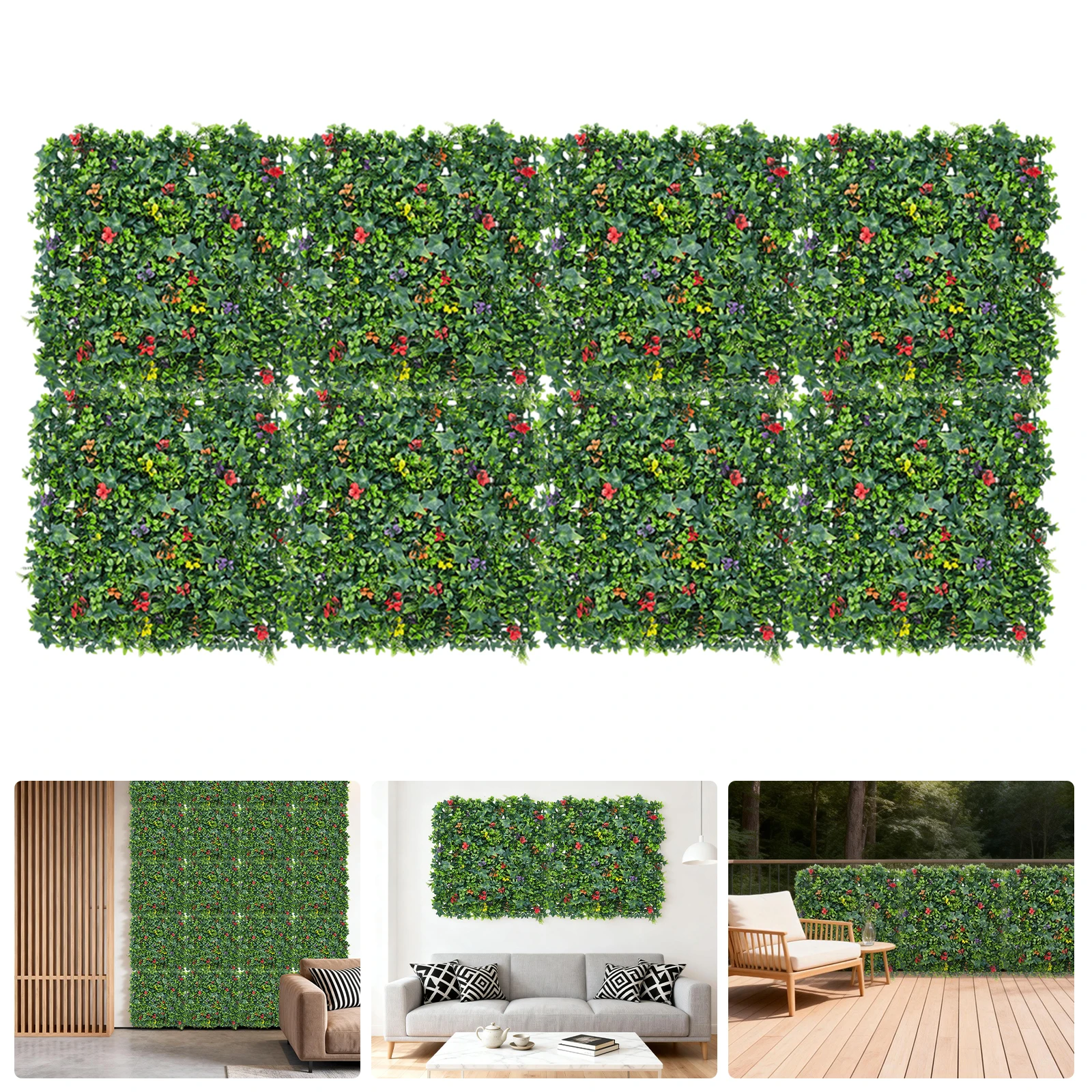 Multipack de panneaux de treillis artificiels, visibilité réaliste avec une feuillage dense, panneaux de mur en gazon emboîtables pour intérieur et extérieur, clôtures, terrasses, balcons, décoration murale