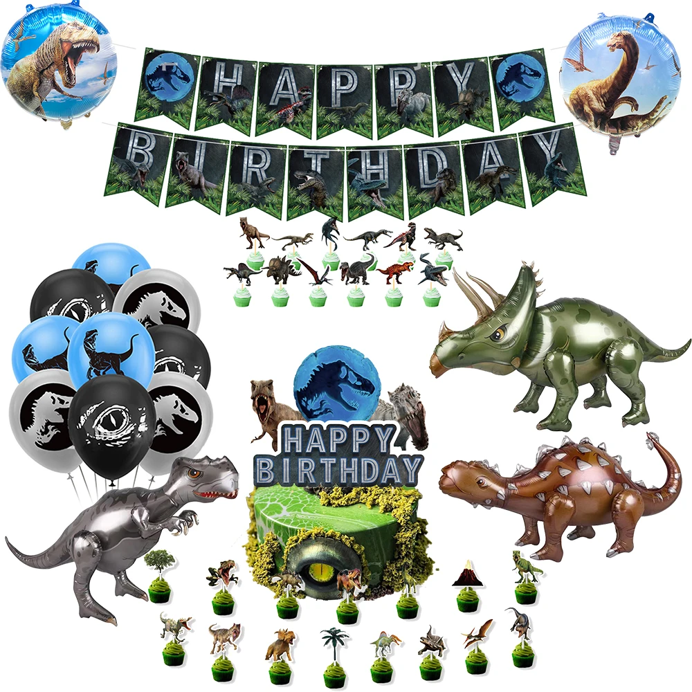 Jurassic Dinosaur Balloon Set DIY Scene Jungle Wildlife Theme Park Arrangement Set Kids Birthday Dinosaur Cake Decorations