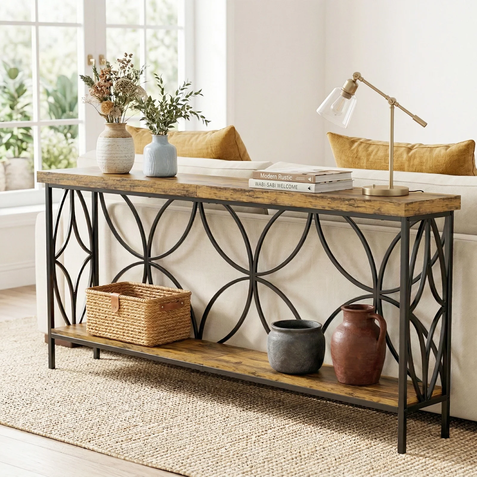 

70.9" Long Narrow Sofa Table Industrial Behind Couch Console Table with 2 Tier Storage for Living Room Entryway