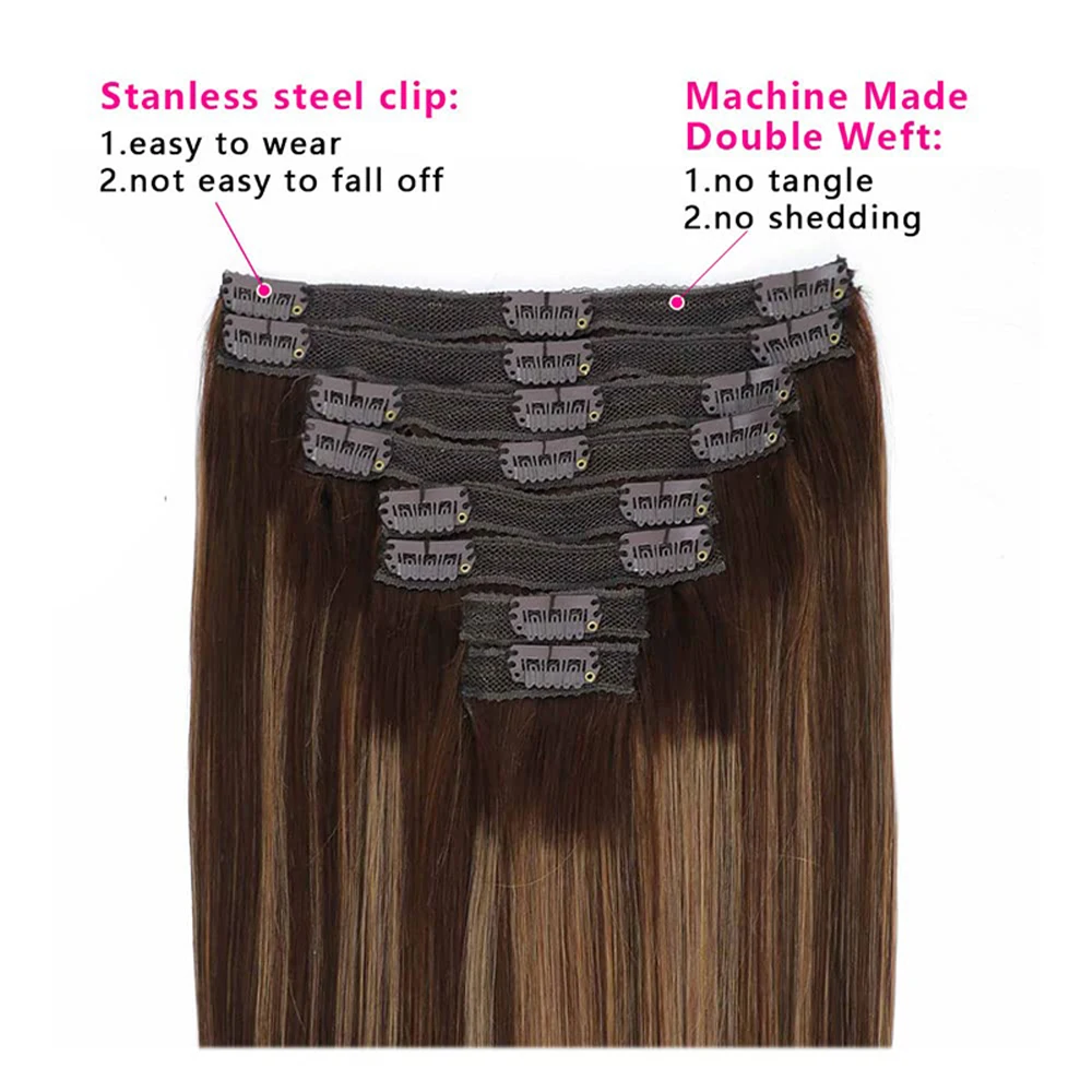 Extensiones de Cabello con Clip para mujer, cabello humano Real, 8 piezas, 120g, 100% humano, liso, suave, Color negro Natural