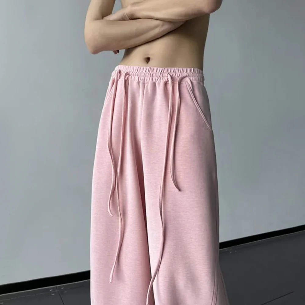 

Mens Casual Double Drawstring Straight Pant Genderless 2024 New Fashion Personality Versatile Solid Color Simple Trousers Unisex