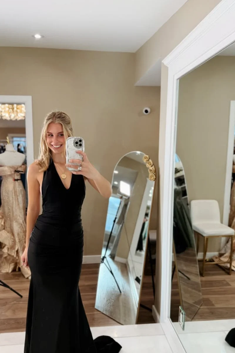 Jessica Black V-neck Evening Dresses Sexy Backless Dress Prom Dresses Self-cultivation In Formal Occasions Party Dresses