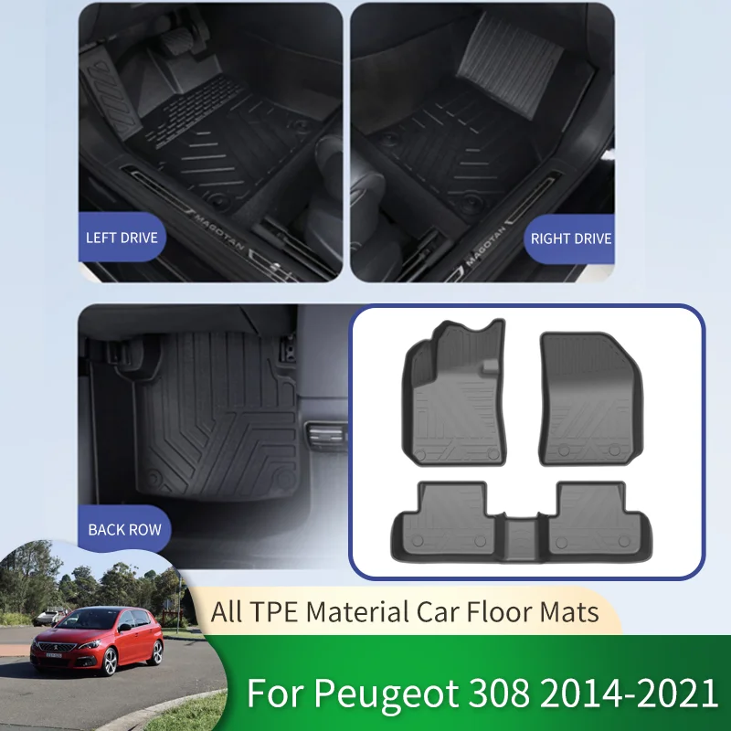 for Peugeot 308 Hatchback II T9 2014~2021 Waterproof Non-slip Floor Mat Full Surround Protective Liner Foot Carpet Accessories