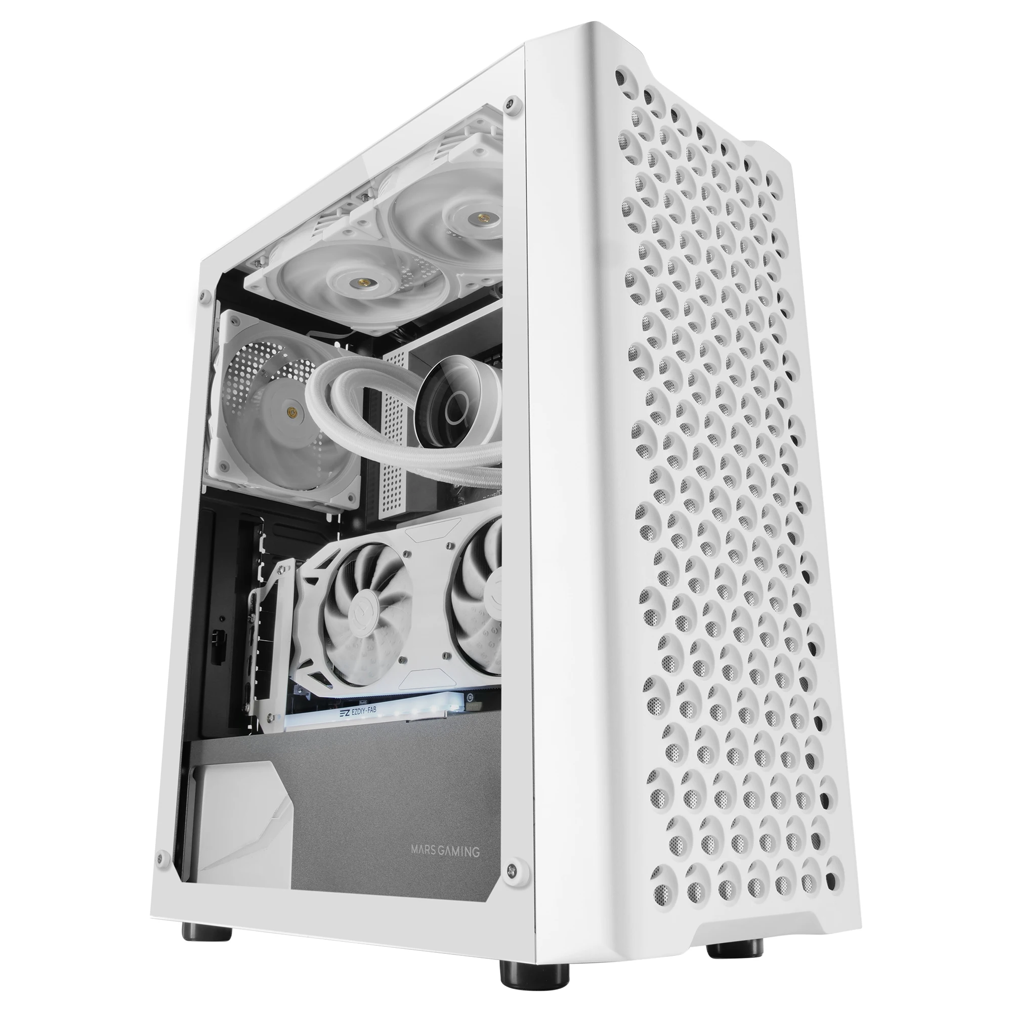 MC-iPro MC Gaming professional ATX box 3D mesh front grille side window tempered glass 12cm FDB fan ultra-lustrous PC box with liquid cooling stand, black or white half-loop PC