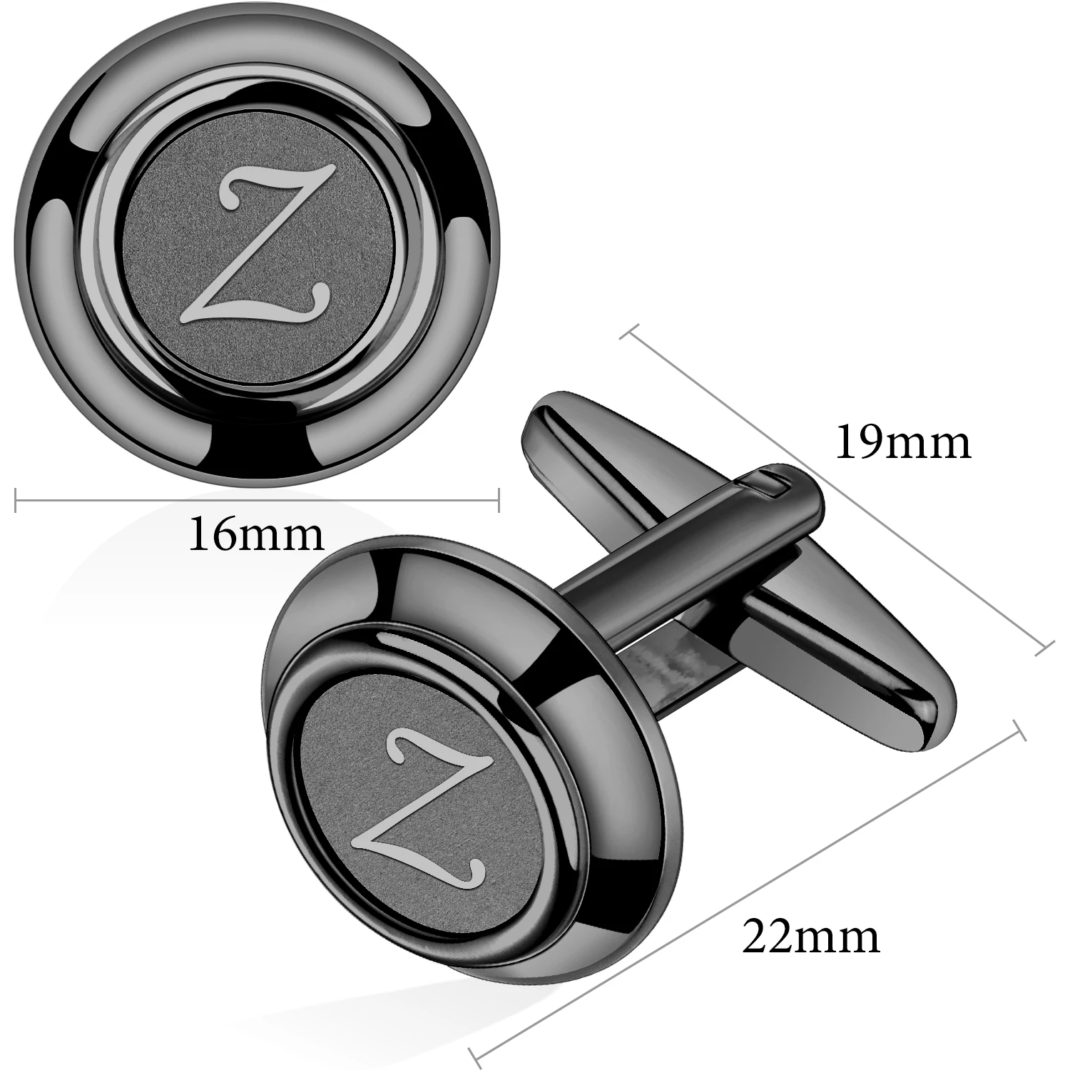 AMITER Mens Cufflinks with Initial A-Z, Classic Black 26 Letters Cuff Links 1 Pairs for Men Business Wedding Shirts