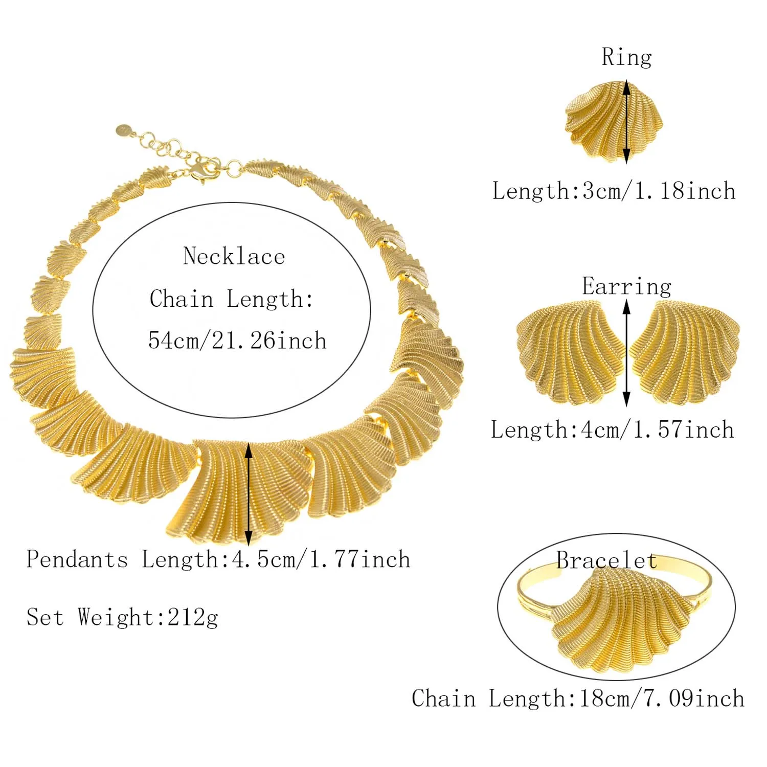 Dubai Gold Plated Jewelry Set Ladies Necklace Shell Shape Bracelet  Italian Design Simple Style Wedding Gift Trend H00178