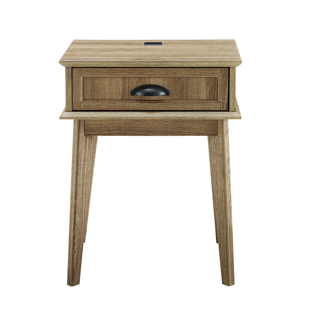 Tall End Side Table with USB Charging Station, Nightstand with Storage Drawer, Sofa Side Table for Living Room Bedroom, Modern Contemporary Style, Easy Assembly