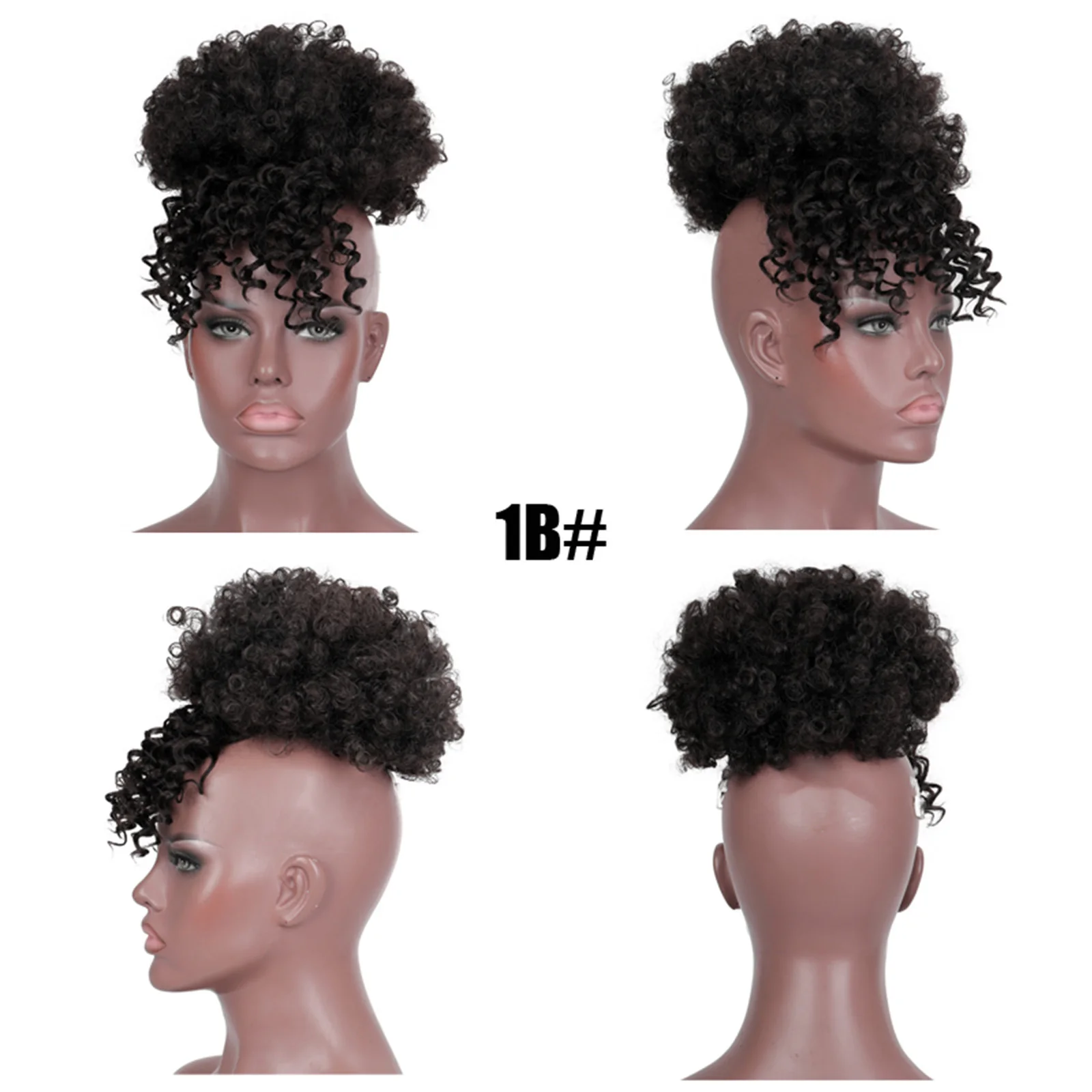 Allaosify Afro High Puff Drawstring Ponytail with Bangs Synthetic Short Afro Kinky Curly Pineapple Pony Tail Clip in on Wrap Upd