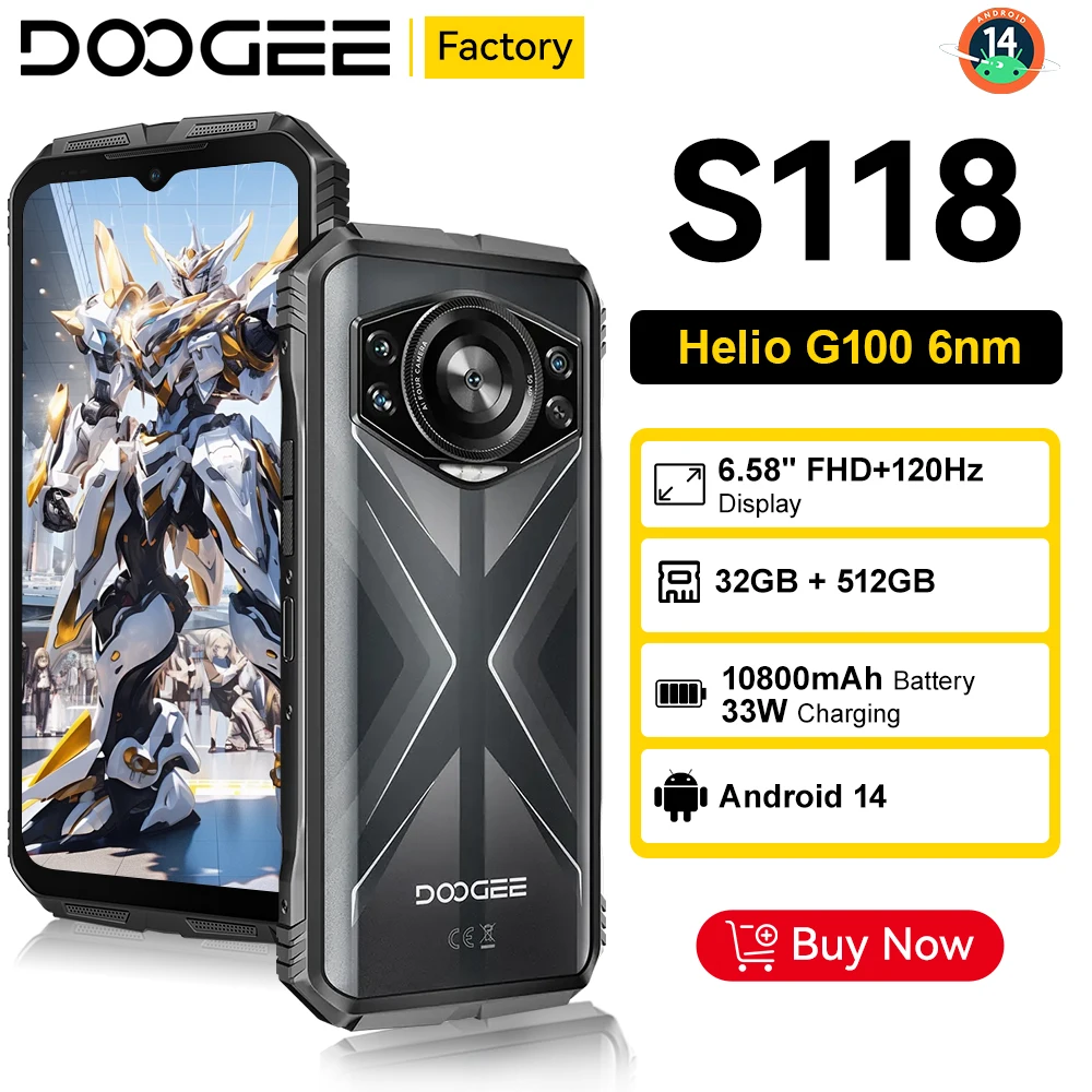 DOOGEE S118 — защищенный телефон с 6,48-дюймовым FHD+ дисплеем, процессором Helio G99, 32 ГБ (12+20) памяти, аккумулятором 512 ГБ, батареей 10800 мАч, аккумулятором 50 Мп, батареей 33 Вт, операционной системой Android DOOGEE S118 — защищенный телефон с 6,48-дюймовым FHD+ дисплеем, процессором Helio G99, 32 ГБ (12+20) памяти, аккумулятором 512 ГБ, батареей 10800 мАч, аккумулятором 50 Мп, батареей 33 Вт, операционной системой Android