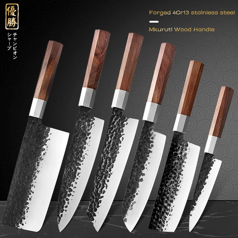 

Pro 4 Pcs Handmade Kitchen Knife Set High Carbon Steel Chef Santoku Nakiri Kiritsuke ECO Friendly Professional Cooking Tools