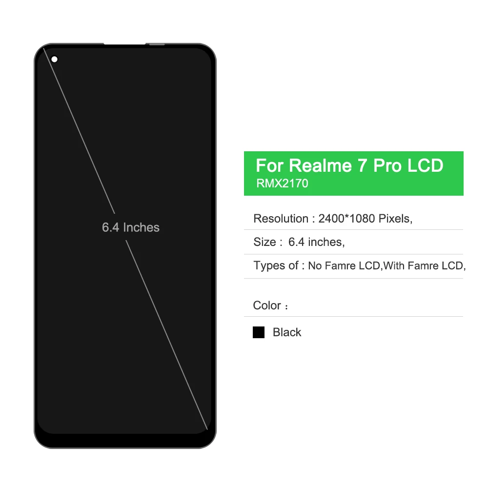 For Realme 7Pro Display Screen, For OPPO Realme 7 Pro RMX2170 Lcd Display Digital Touch Screen with Frame Assembly Replacement