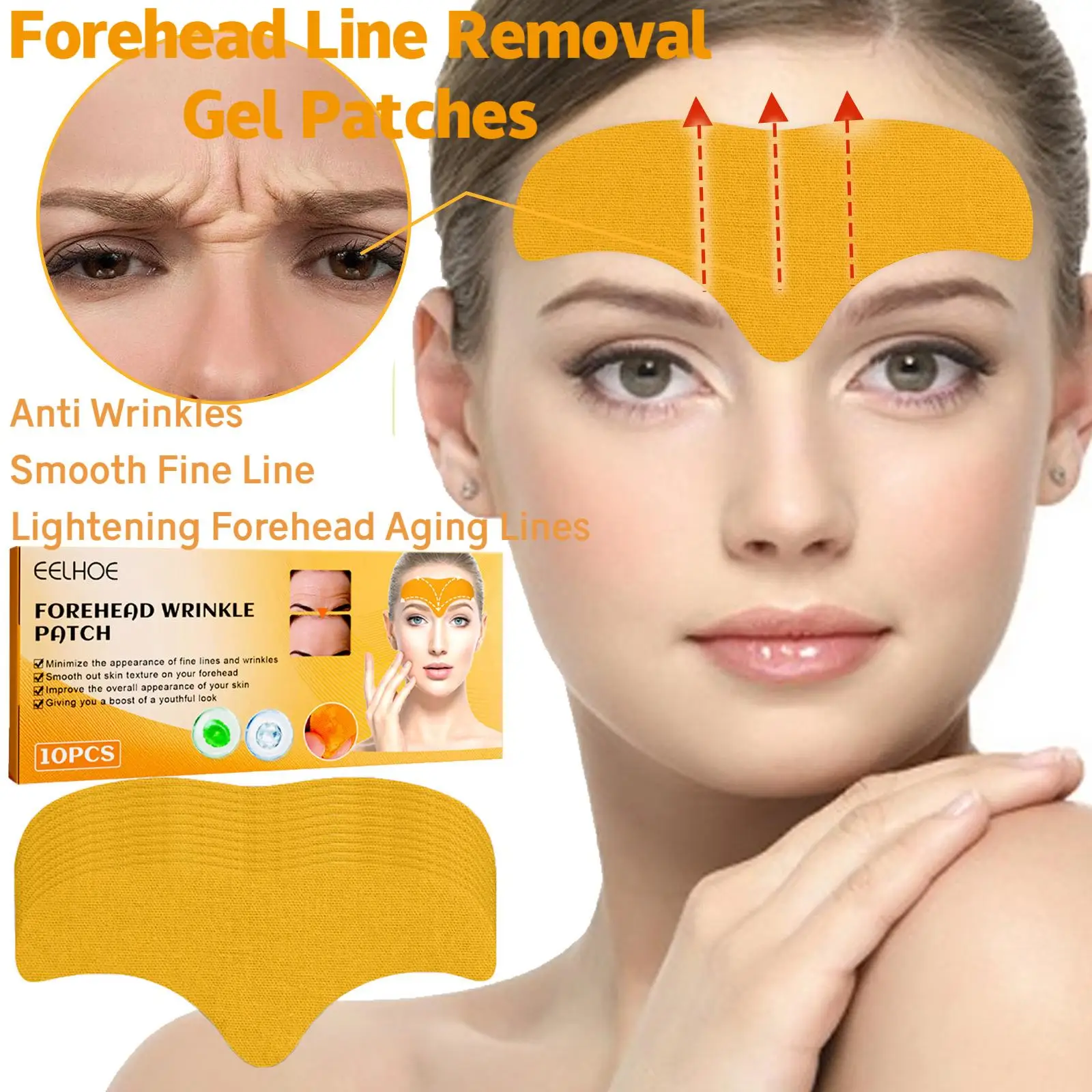 

Eelhoe 10pcs Forehead Line Removal Gel Patches Wrinkle Remove Lighten Fine Line Anti Wrinkle Collagen Smooth Forehead Line Patch
