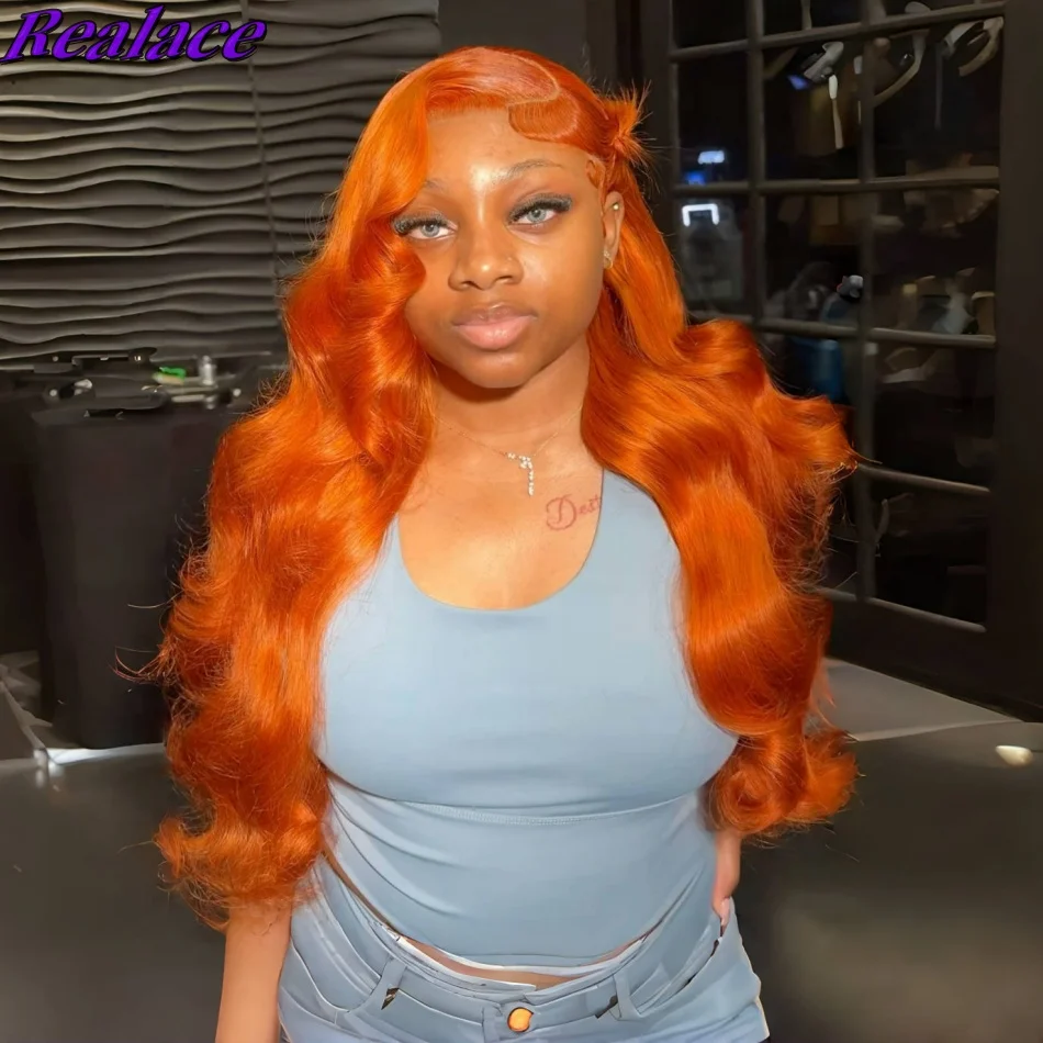 Orange Ginger 13x6 Hd Lace Frontal Wig 30 Inch Transparent Colored Human Hair Wigs Brazilian 13x4 Body Wave Lace Front Wig