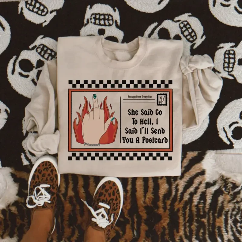 

Treaty Oak postage Crew Sweatshirt Graphic Crewneck Shirt Cowgirl Outfits Western Clothing Western Tops Outfits Women