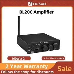 Fosi Audio BL20C con alimentatore 32V Bluetooth 5.0 2.1 Amplificatore ricevitore audio HiFi Mini Classe D Amp Lettore U-Disk 160W x2