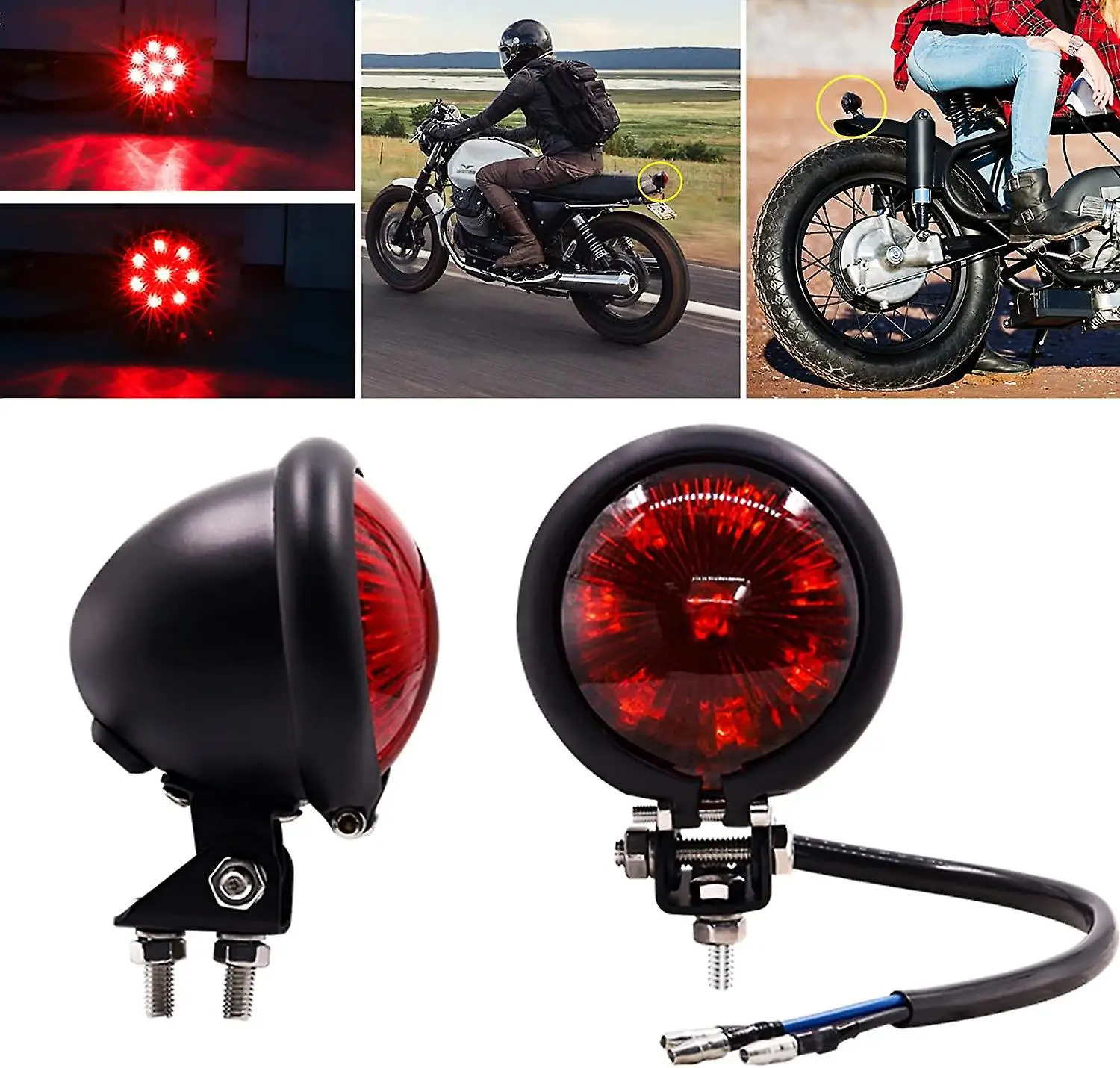 12V tylne światła motocyklowe światło hamowania LED motocykl Stop tylna lampa tylna czerwona kompatybilna z Chopper Bobber Cafe Racer StreetBike