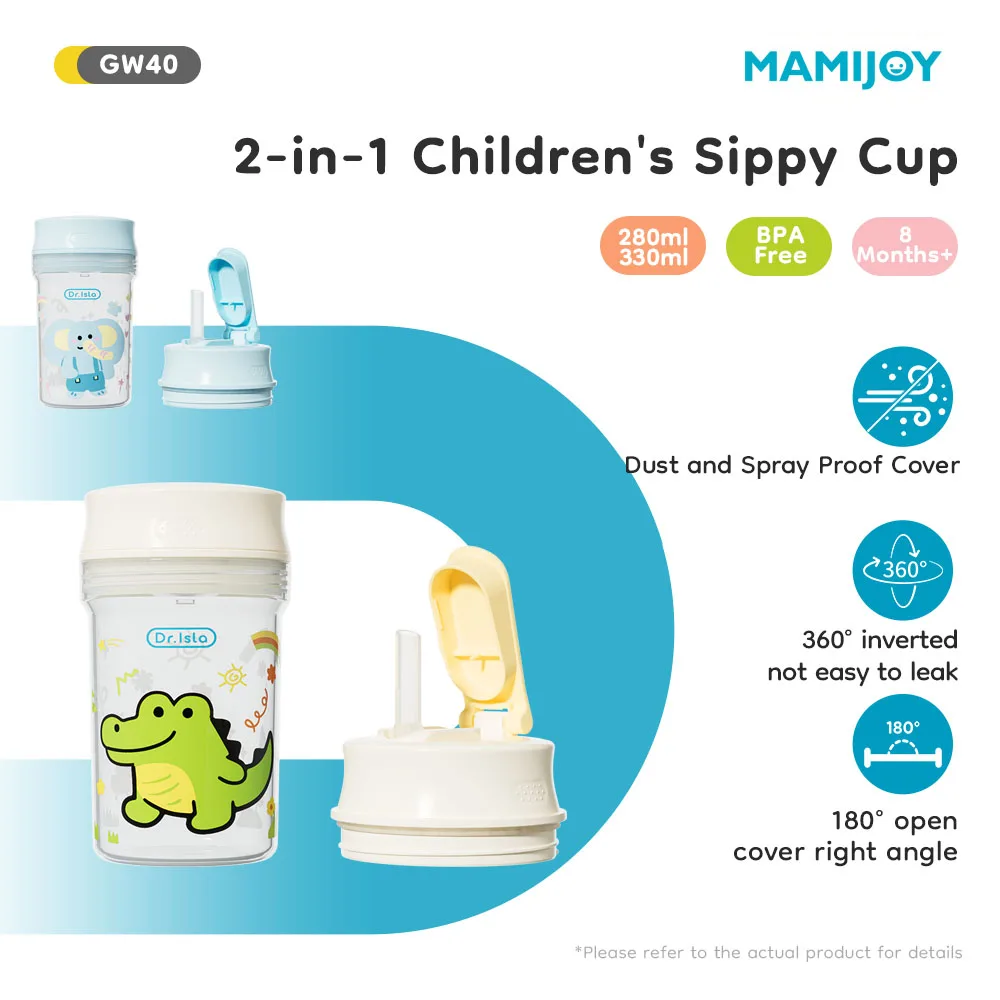 

Детские чашки для воды MAMIJOY 280/330 мл, 2-в-1, с крышкой для питья и трубочкой, детская чашка-непроливайка для детей от 6 до 12 месяцев и старше, обучающая чашка для питья GW40