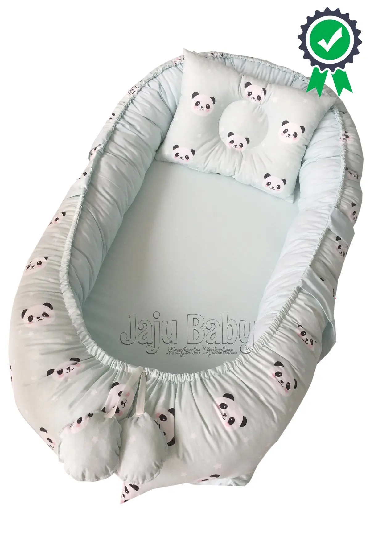 Handmade Green Panda Design Luxury Orthopedic Babynest