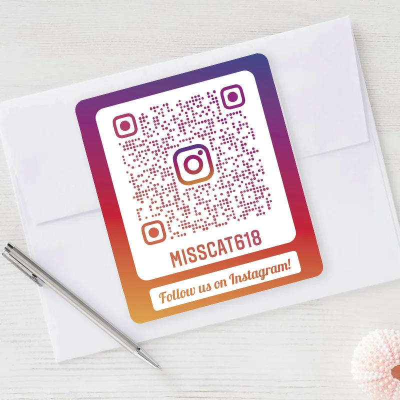 Custom Stickers Follow Us On Instagram Social Media QR Code Round Sticker For Packaging Boxes and Envelope Thank You Stickers