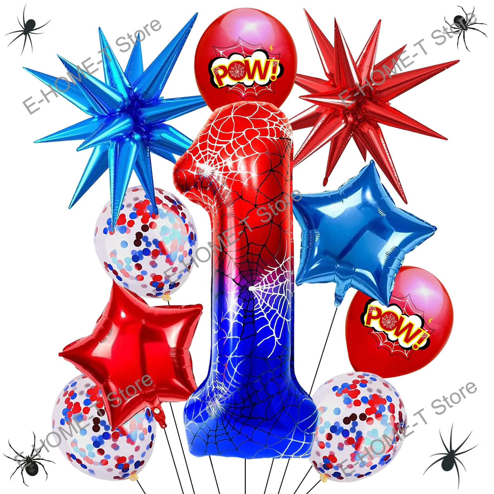 Spinnen-Themennummer-Luftballons-Set, Stern-Konfetti-Luftballons für Kinder, Spinnennetz-Design, Geburtstag, Jahrestag, Party, Dekoration, Versorgung