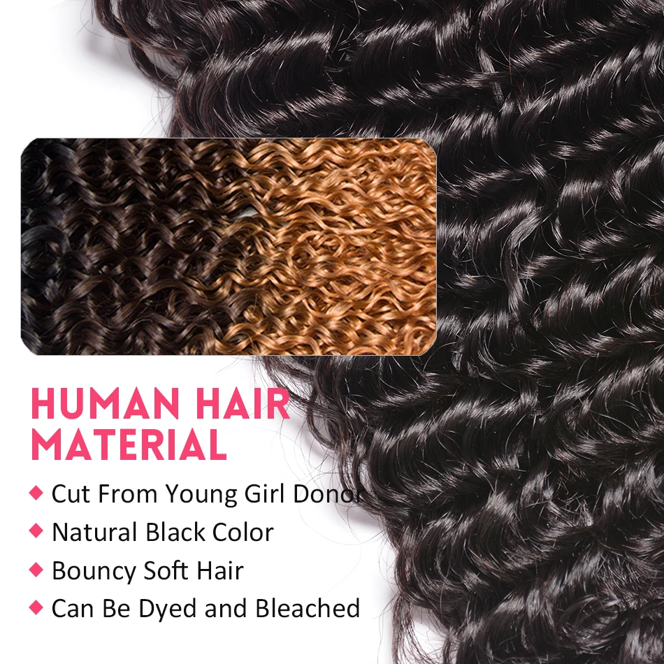 Bundles de cheveux humains Deep Wave, tissage brésilien, 100% cheveux vierges bruts, 30 po, 3 faisceaux, 4 faisceaux, richesse, extensions de cheveux naturels Curly Wave