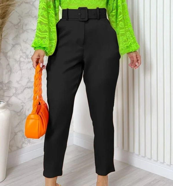 Pantalones de sastreria con cinturon para mujer moda informal AliExpress