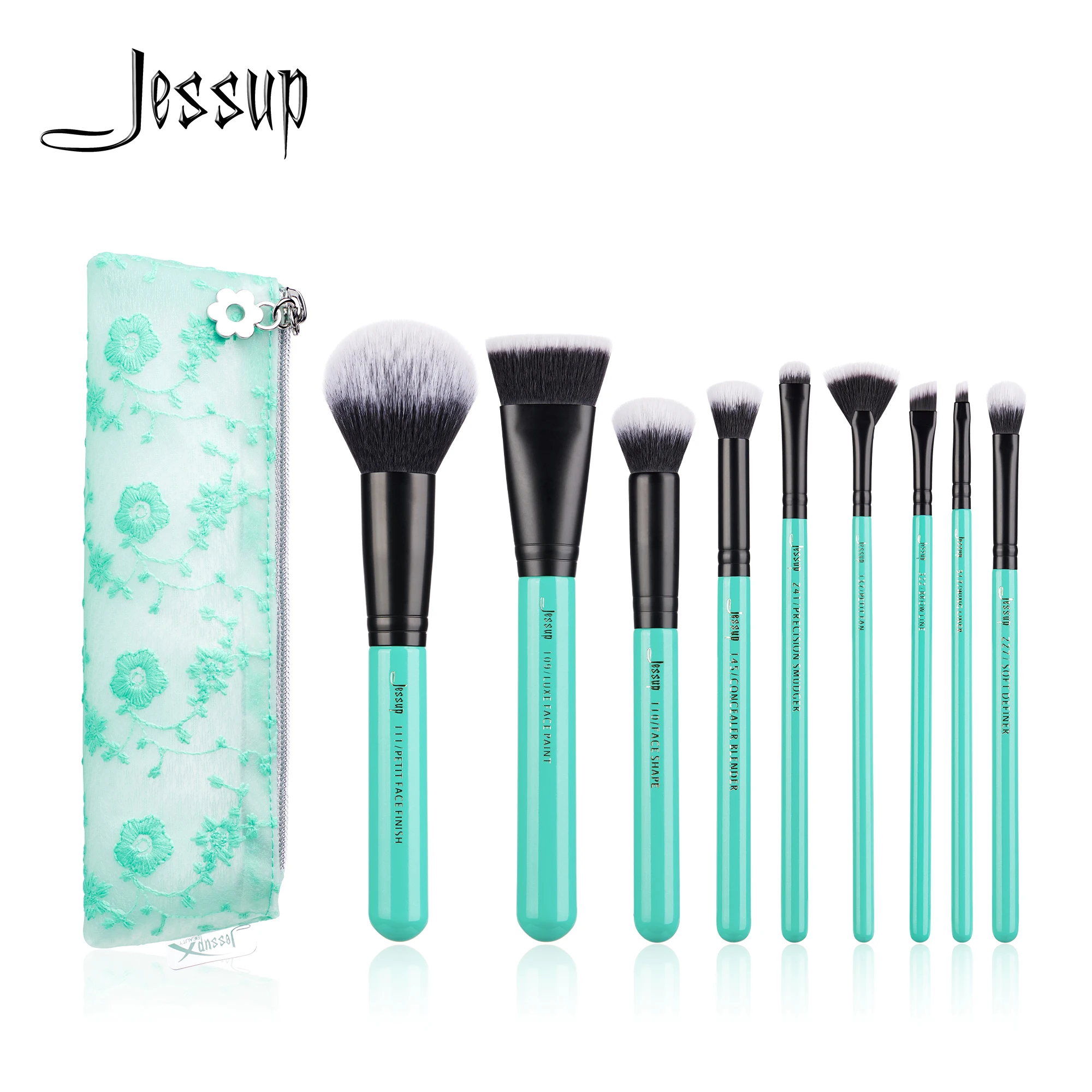 Jessup-brochas de maquillaje, 9 piezas, sombra de ojos, base en polvo, corrector, mezcla, delineador de ojos, brocha para cejas, maquillaje, T321