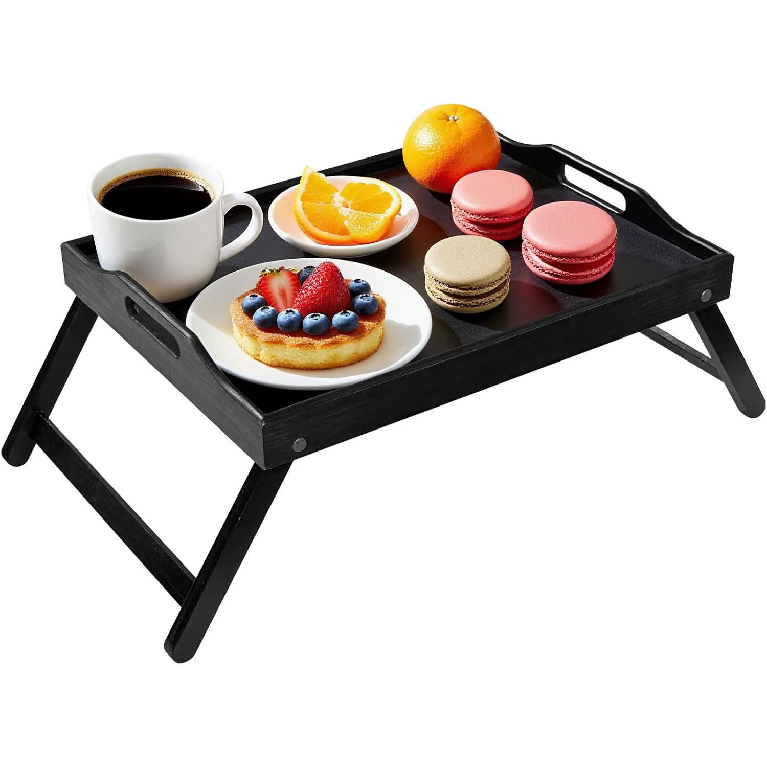 Premium Bambus-Betttisch mit klappbaren Beinen – Multifunktionales Frühstücks- & Serviertablett mit Tragegriffen(50×30×22,5 cm)