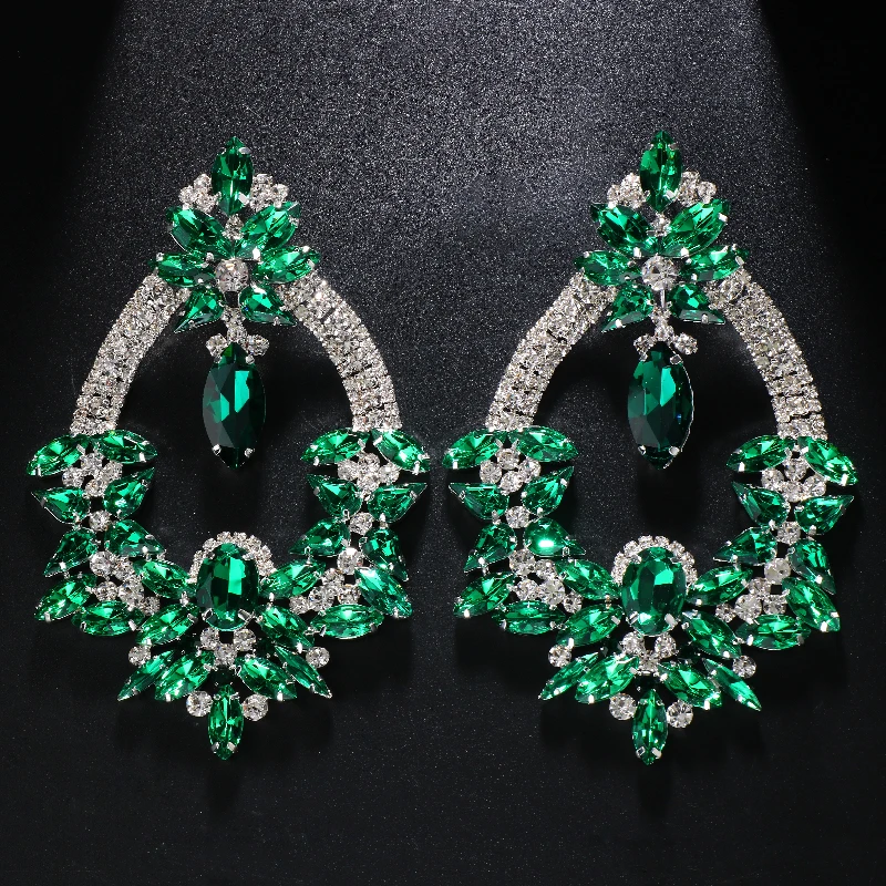 Stonefans Exaggerated Green Crystal Earrings Drag Queen Jewelry Fashion 2023 Oversize Rhinestone Dangle Earring for Women