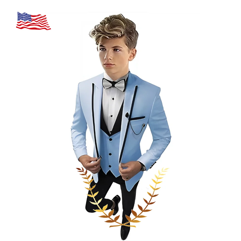 

Formal Boys Suit 3 Piece Slim Fit Jacket Pants Vest Kids Wedding Tuxedo Children Outfit 2-16 Years Old