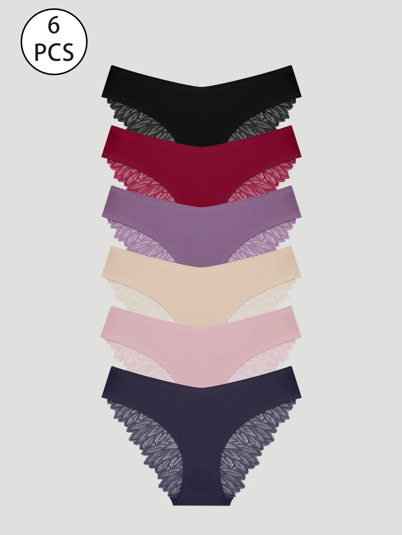 

6 Pack Sexy Underwear for Women Silky Seamless No Show Panties Ladies Lace Bikini Lightweight Cheeky Hipster