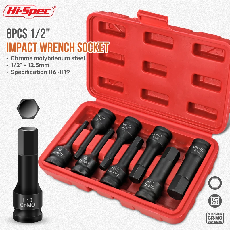 Hi-Spec  8/16PCS 1/2 Hexagon Socket Extension Socket Set Extra Long Socket Electric Wrench S2 Screwdriver Adapter Torque Wrench