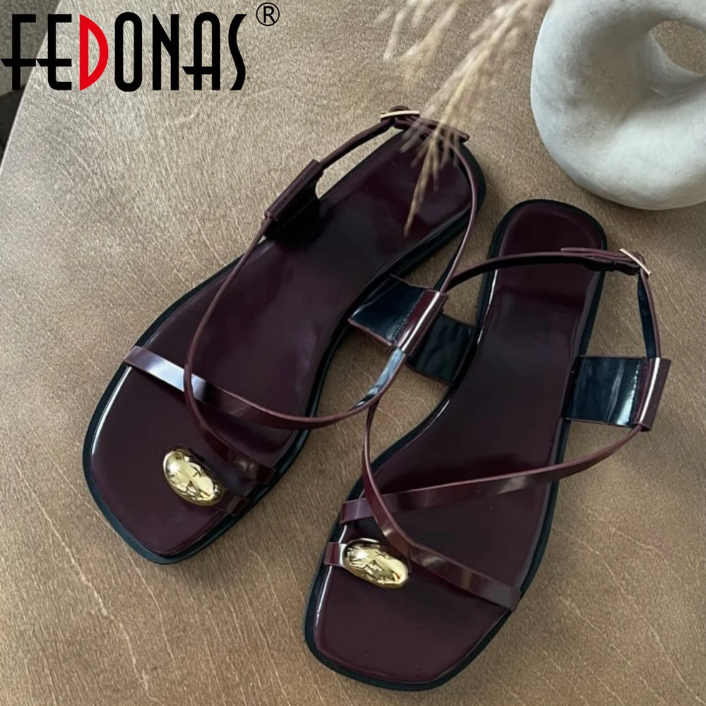 FEDONAS Fashion New Women Genuine Leather Sandals Flats Heels Metal Decoration Party Shoes Woman Comfort Casual Shoes Sandals