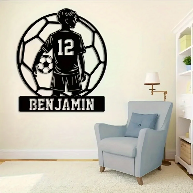 Personalized Soccer Boy Metal Sign with Custom Name for Indoor/Outdoor/Sports Room/Man Cave/Garage/Living Room, for Soccer Gifts