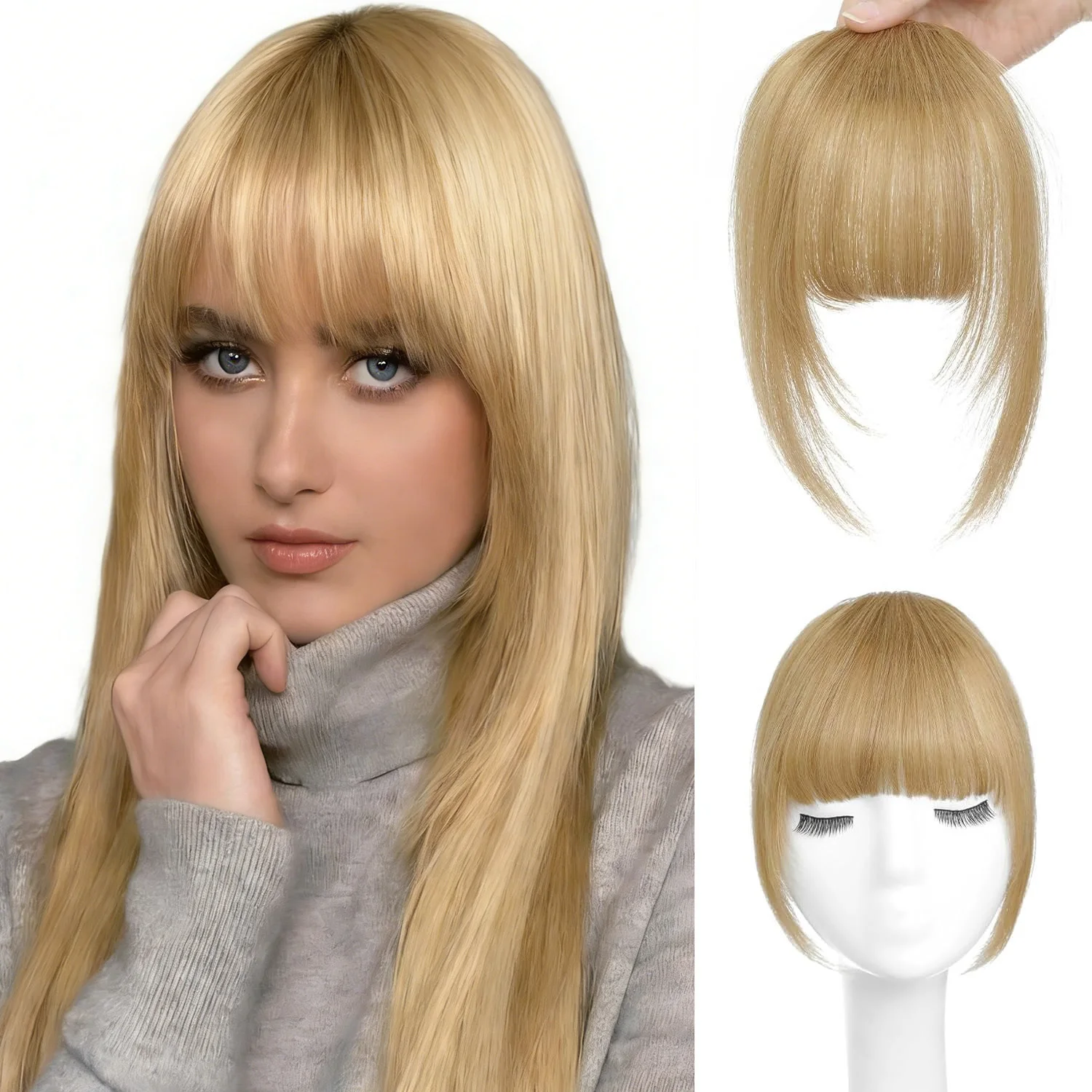 CC YOUNG Echthaar-Wispy-Pony mit Schläfen, gebogener Fransen-Haarschmuck, Clip-in-Air-Pony, Kawaii-Haarteile, schneller Haarwechsel 4