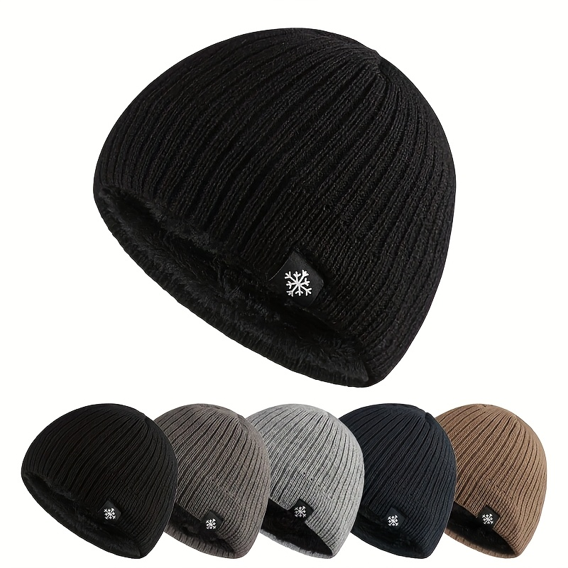  Autumn Winter Unisex Fleece Lined Knitted Beanie Loose Warm Ear Protection Thick Woolen Hat Windproof Outdoor Ski Hiking 