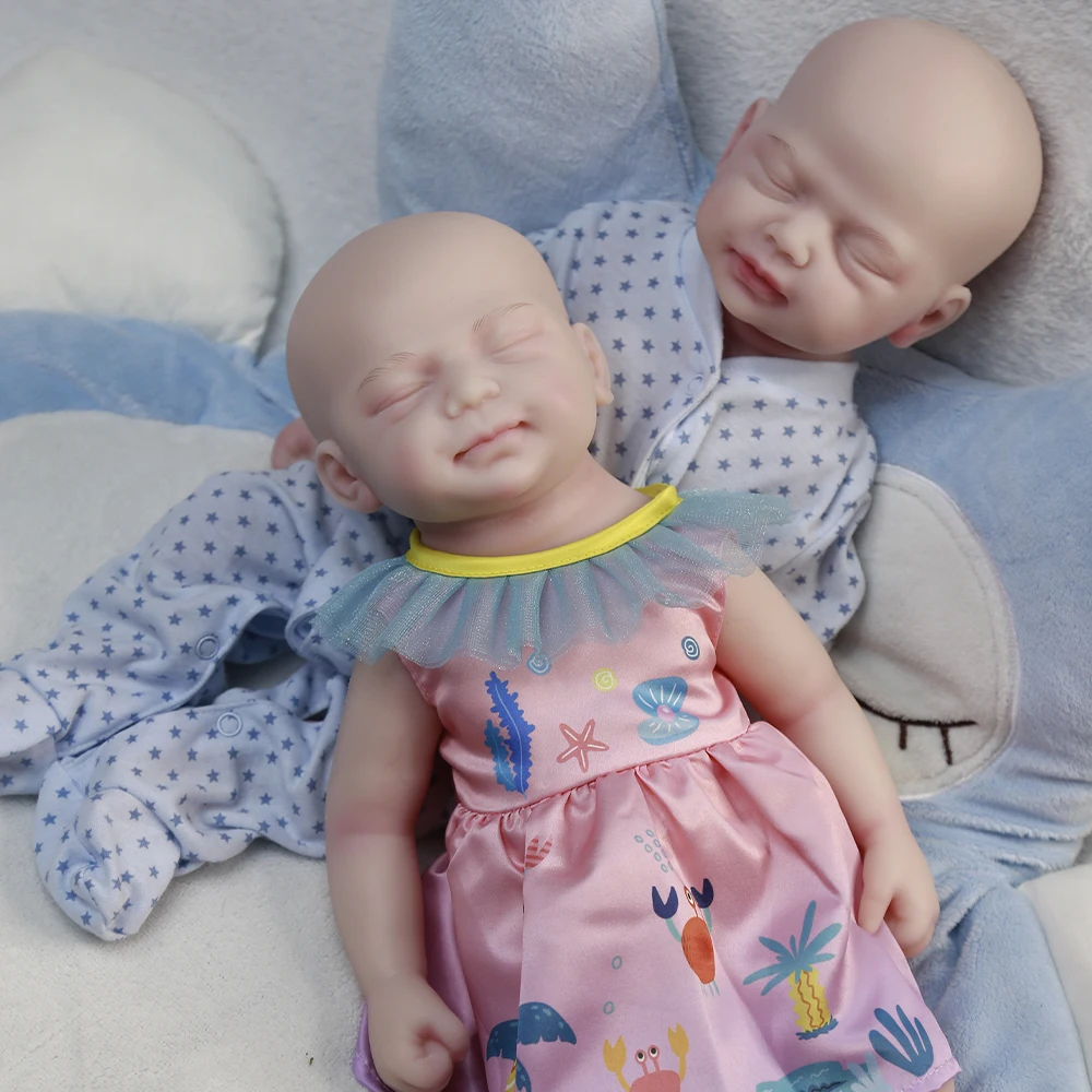 COSDOLL Twins Full Silicone Baby Dolls 18.1 in Eyes Closed Girl and Boy Realistic Soft Silicone Newborn Handmade Baby Dolls New