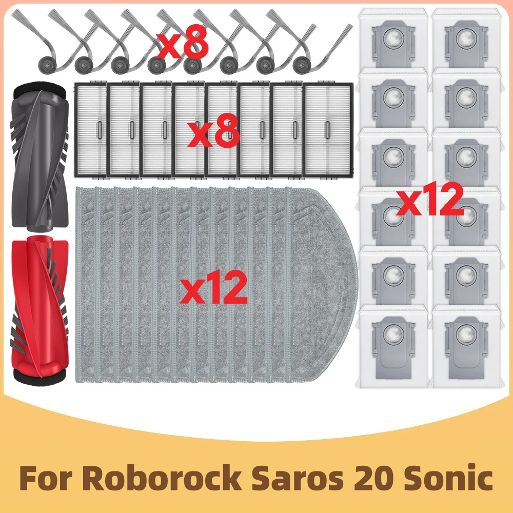 Compatible avec Roborock Saros 20 Sonic Pièces d’aspirateur Brosse principale Brosse latérale Filtre Chiffon de serpillière Ling