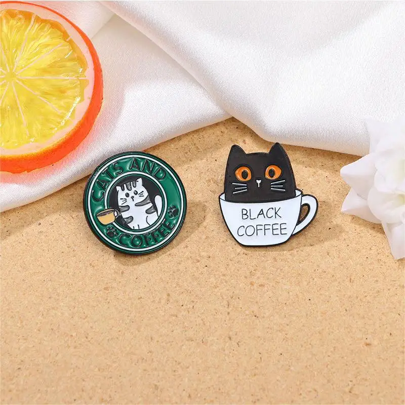 Cartoon Letter Coffee Cup Cat Enamel Brooch Cute Creative Backpack Clothing Accessories Decoration Alloy Lapel Pin Badge