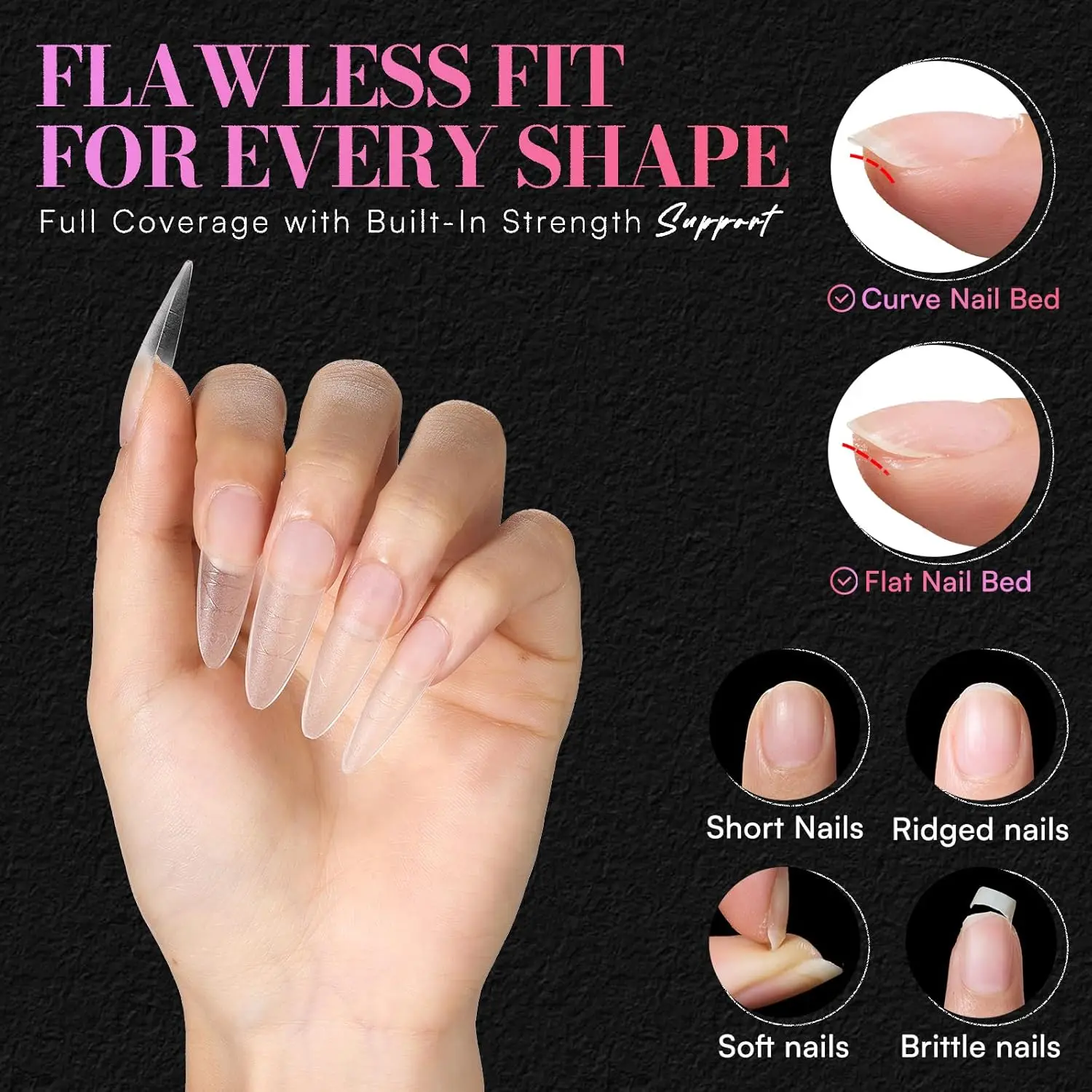 Makartt 240PCS Long Almond Nail Tips Full Cover Matte Acrylic Press On Nails 15 Sizes with Scale Stiletto Fake Nails Extension