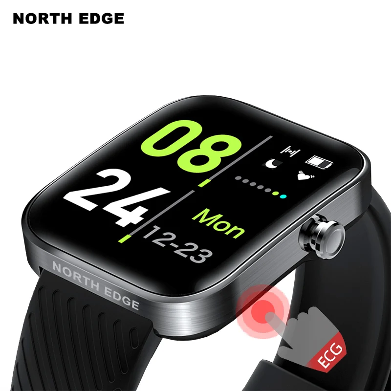 NORTH EDGE ECG Smart Watch Men Watch Women Watch 1.65 Inc Square HD frequenza cardiaca pressione sanguigna temperatura corporea Fashion Watch NHC