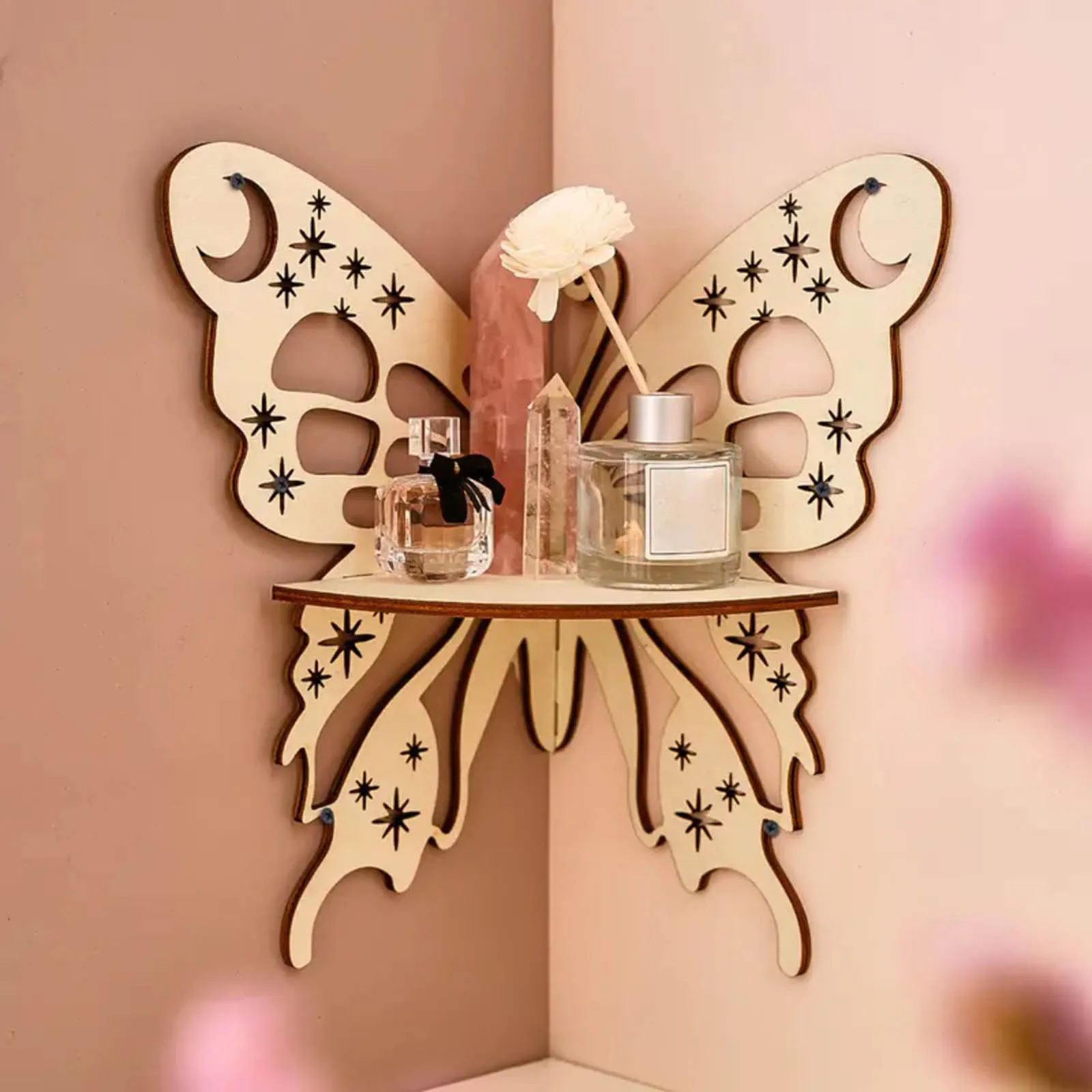 Schmetterling Holzregal Kristallhalter Regale Boho Heimdekoration Wand-Eckregal Raumdekoration Ästhetisch für Wohnzimmer Geschenk