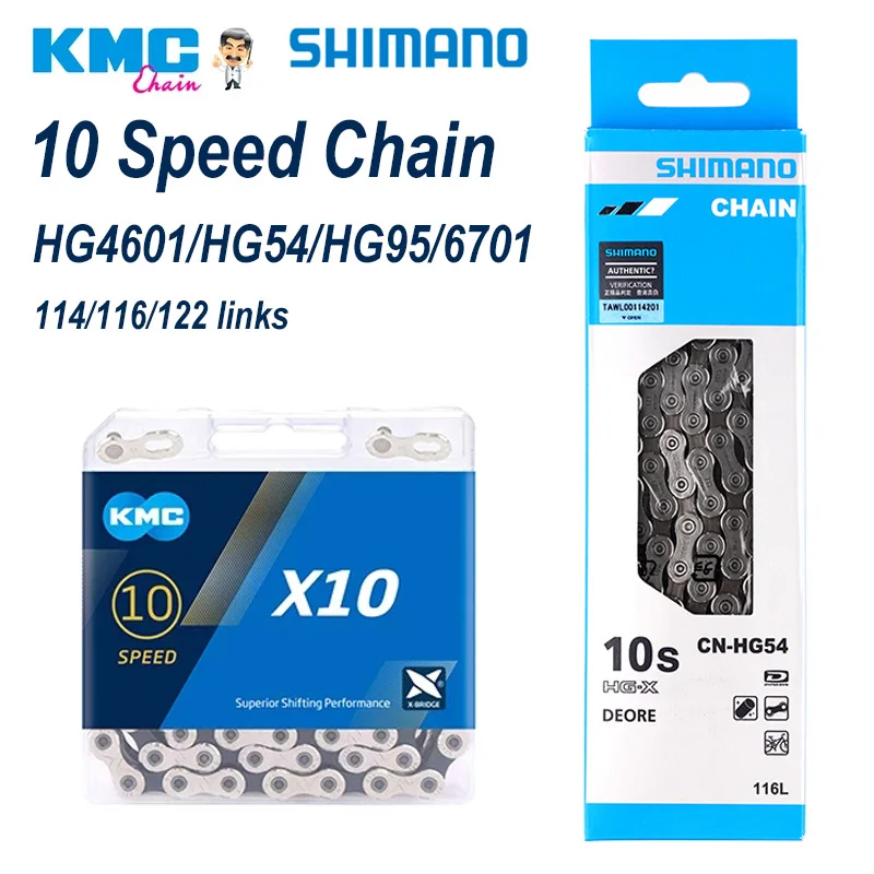 SHIMANO 10S HG54 HG95 Chain KMC X10 Mountain Bicycle 10V Current 114 116 122 Links eBike Chains 10Speed Road Bike Parts