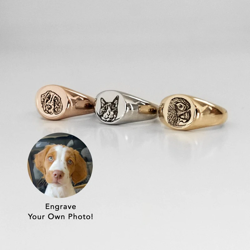 Signet Custom Pet Photo Engraved Portrait Ring Personalized Minimalist Souvenirs Picture Engraved Ring Exclusive Customization