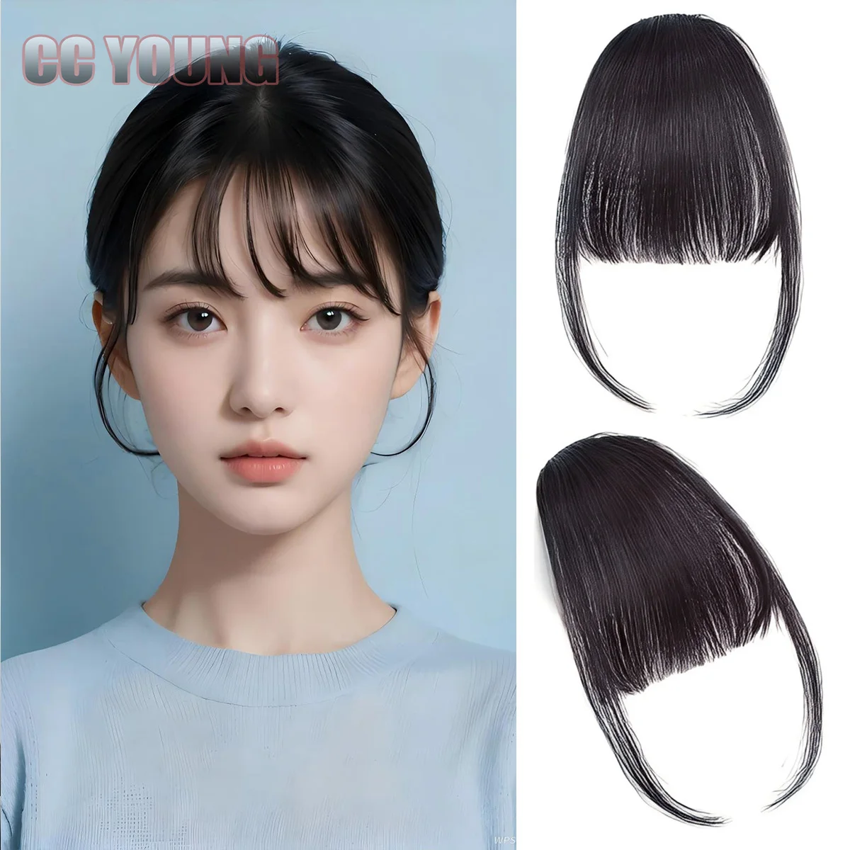 Human Hair Wispy French Bangs with Clip Light Air Bangs for Women Daily Use Black,Brown,Burg,Blond Color Bangs Hair Extensions